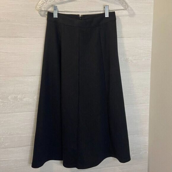 Gap Womens Black Midi Skirt Size 0P Polyester Blend A-Line Back Zip Closure - Picture 3 of 5